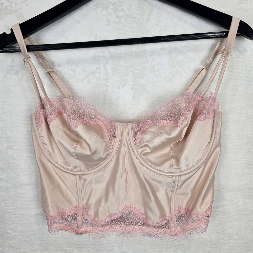 Victoria's Secret Dream Angels Pink Lace Satin Balconet Corset 32DD Champagne